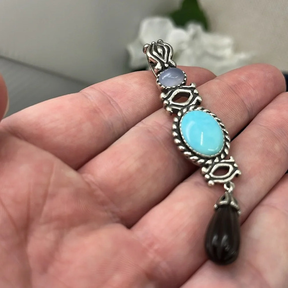 Set of Two 💙 Sincerely Southwest Sterling Silver Turquoise Pendants - Picture 11 of 16